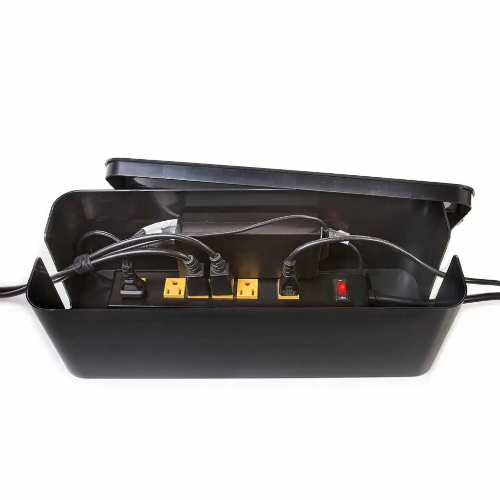 Cable Management Box Cord Organizer 16' Cover Conceal Hide Wire Plug Black