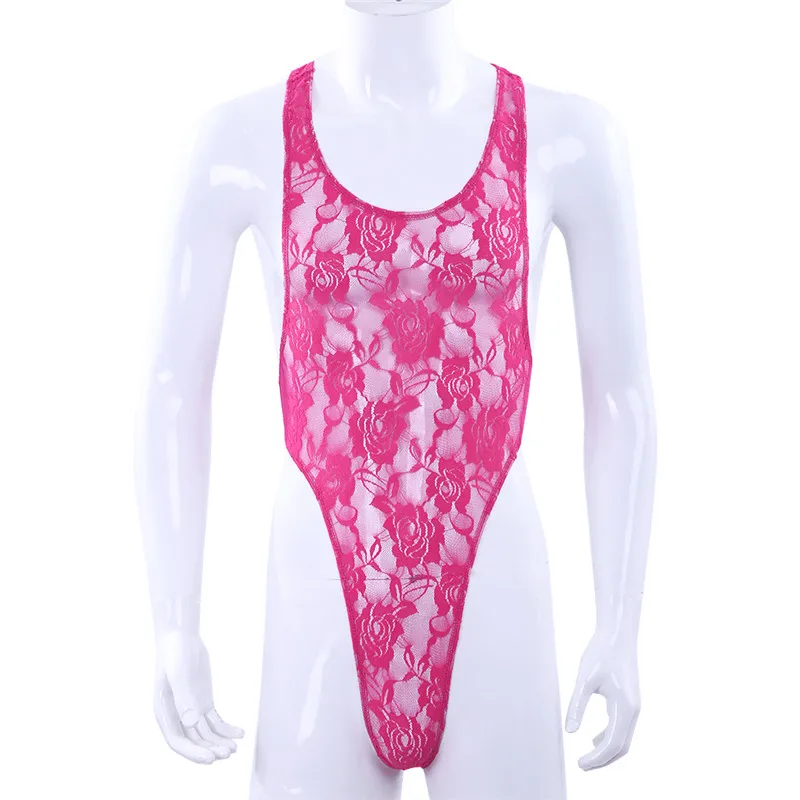 Cosplay&ware Mens One Piece Lingerie Floral Lace Mankini Bodysuit Catsuit Sissy Pouch Body Suit Jumpsuit Nightwear Sleepwear -Zentai shop online