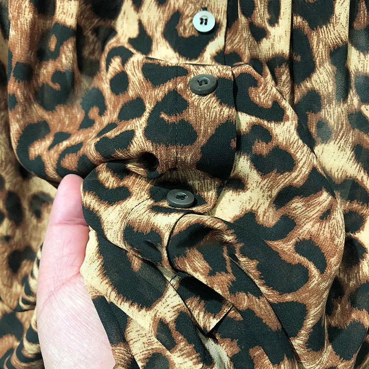 Женская рубашка с леопардовым принтом со стоячим воротником, свободная рубашка