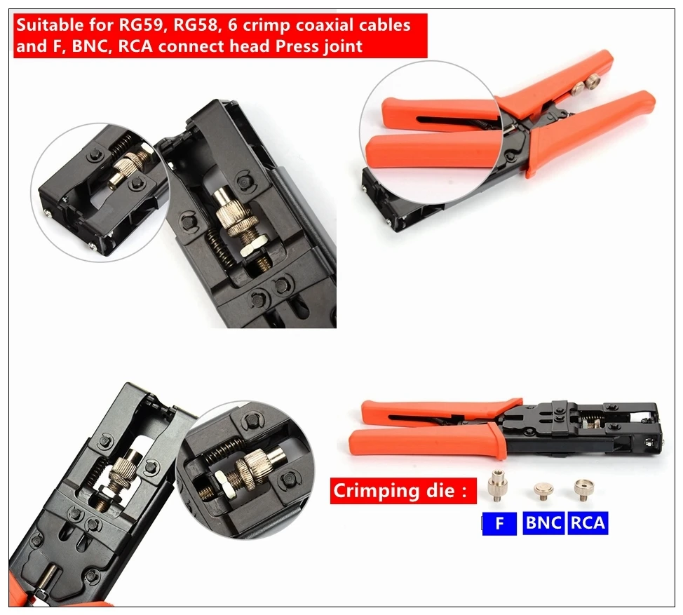 MXITA Регулируемый коаксиальный компрессионный разъем обжимной инструмент резак провода для RG58 RG59 RG6 водонепроницаемый разъем F BNC RCA