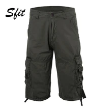 Sfit летние мужские однотонные свободные стиль сафари комбинезоны мужские короткие брюки хип-хоп мульти-карманы тренировки пляжные шорты плюс размер