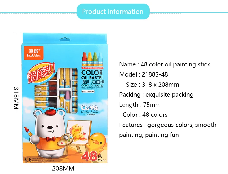 Pintura a Óleo Criança de Segurança Cor da Pintura do Pastel Truecolor Cores Estudante Vara Não-tóxico Pincel 48 3 oil painting sticks