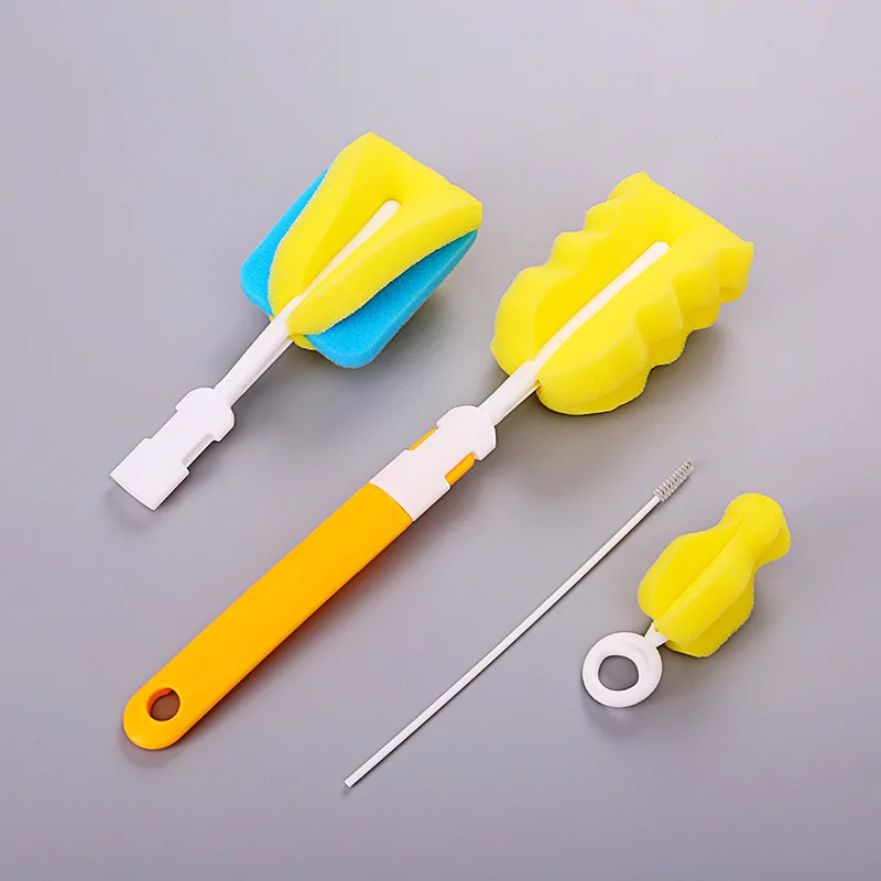 Jual 4 Pcs set Sponge Botol Plastik Sikat Pembersih Botol Clamp Puting Klip Kaca Susu Pembersih Botol