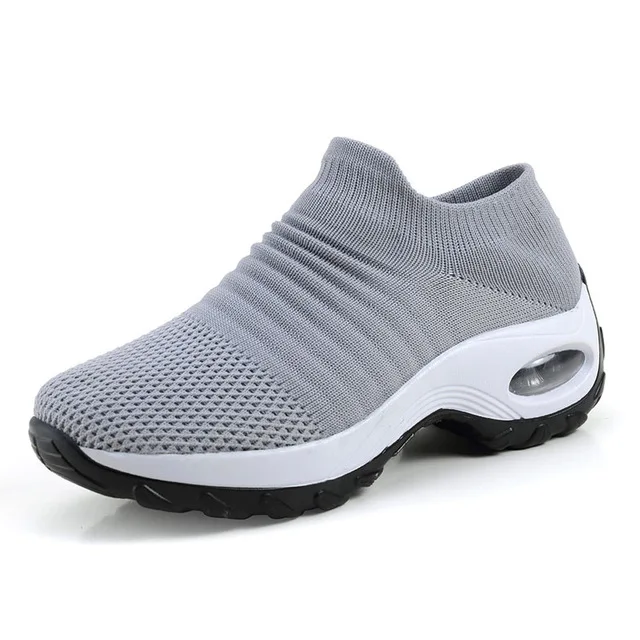 Fashion round toe wedges breathable mesh shoes woman new mixed color comfortable sports mother sneakers women summer shoes - Цвет: Grey