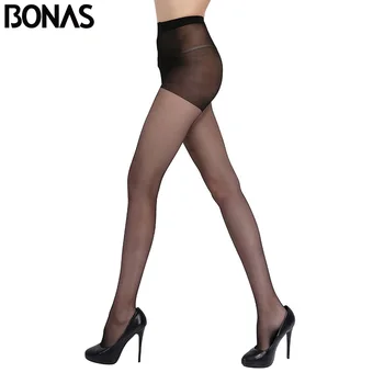 

BONAS Spring Sexy Nylon Tights For Women's Slim Spandex Fashion Black Pantyhose Resistant Female Stockings Solid Design Hosiery
