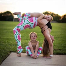

FRECICI Watermelon Printed Parent-Child Yoga Pants High Elastic Girls Kids Sport leggings Mommy&baby Cute Gym Workout Leggings