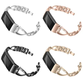 

Fashion Bands For Fitbit Charge 3 Stainless Steel Metal Strap Jewelry Bling Rhinestone Bracelet Wristband For Women Ladies Girls