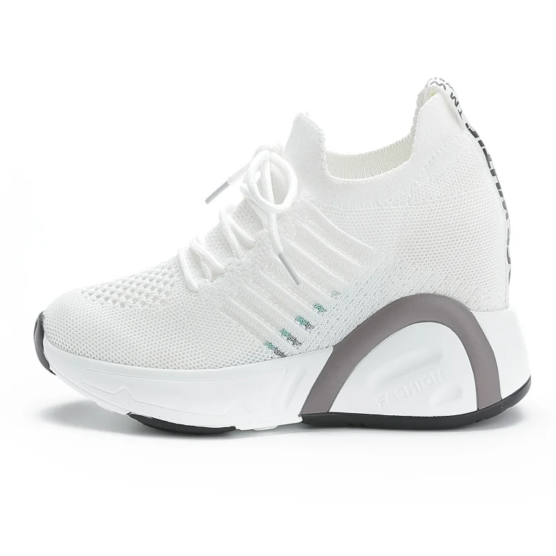 Dumoo/Женская обувь на высоком каблуке 8 см; летние белые кроссовки на танкетке для девочек; женская обувь, увеличивающая рост; zapatillas mujer
