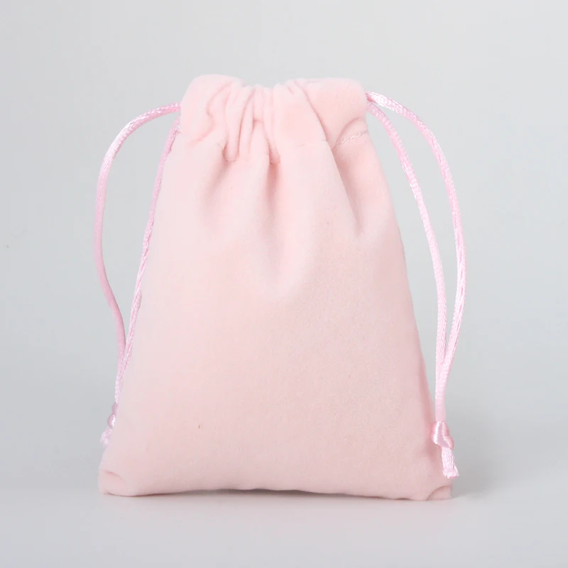 5pcs/lot 10*14cm Pink Color Cosmetic Velvet Pouch Logo Printed Drawstring Satin Gift Bags