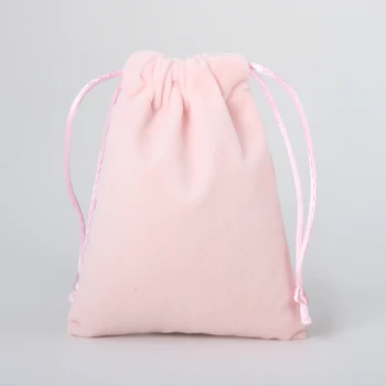 

5pcs/lot 10*14cm Pink Color Cosmetic Velvet Pouch Logo Printed Drawstring Satin Gift Bags Jewelry Packaging Bags