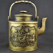 Изысканный китайский старый коллекционный украшенный Ручной Работы Медный бесземный Сказочный чайник