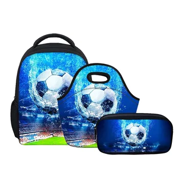 

NOISYDESIGNS footboll printed 3Pcs/set Boys School Bags for Children Kindergarten With Pencil Case Set Students Book Schoolbag