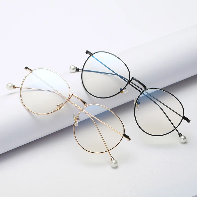 

New Retro Round Frame Glasses Women Personality Pearl Temples Net Red Flat Mirror Men and Women Eye Glasses Frame