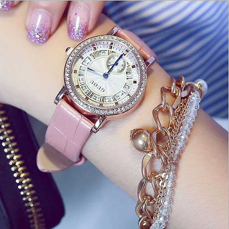 

GUOU Top luxury Shiny Diamond Watch Women Watches Auto Date Women's Watches Clock saat montre femme relogio feminino