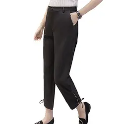 Модные женские туфли Брюки для девочек элегантный сторона bandge Штаны с высокой посадкой для женский, черный офисные женские Мотобрюки