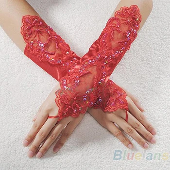 

2016 New Sexy Bride Party Fingerless Pearl Lace Satin Gloves Costume