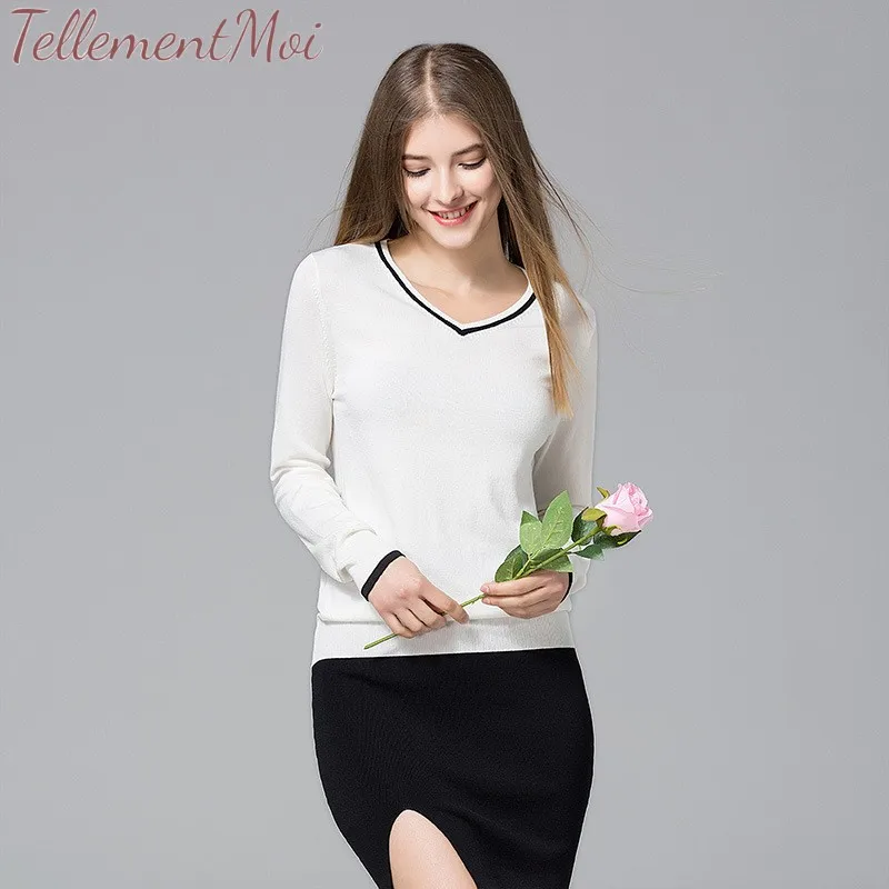 2019 Spring Autumn Knitted Pullovers Long Sleeve V Neck Sweaters Contrast Slim Crop Sweater Thin Knit Jumpers Shirt Tops 2019 Spring Autumn Knitted Pullovers Long Sleeve V Neck Sweaters Contrast Slim Crop Sweater Thin Knit Jumpers Shirt Tops