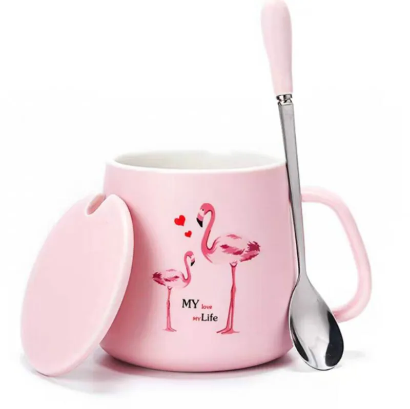 Фламинго Кофе молока кружка с ложкой Керамика Ароматические Чай лимона кружка пара чашка офисные подарки дропшиппинг и доступны