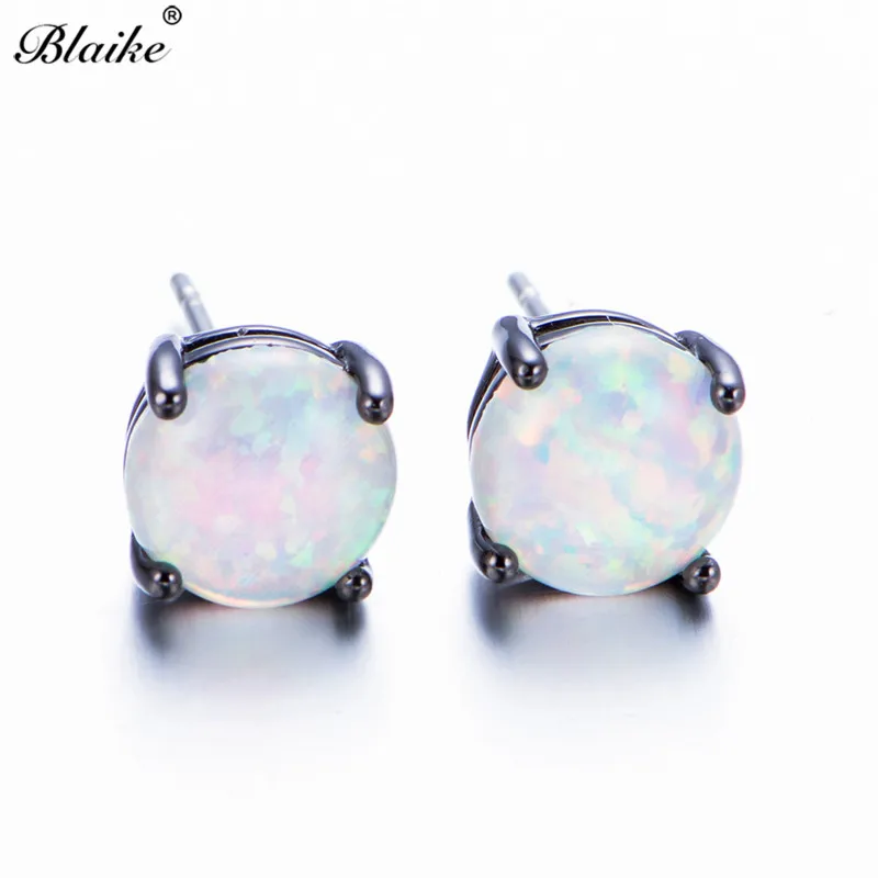Blaike круглые белые/синие/оранжевые/Зеленый Огненный Опал серьги-гвоздики для женщин винтажные черные Золотые заполненные свадебные серьги-кольца, модные ювелирные украшения