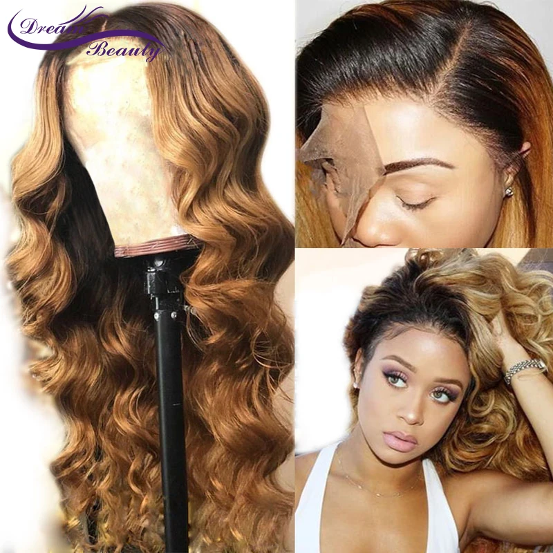 180 Density Ombre Human Hair Wig with Baby Hair Colored 1b/27 Dark Roots Honey Blonde 13X6Lace Front Human Hair Wig dream beauty