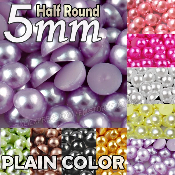 

5mm Mix Plain Colors Half Round Flatback Pearls 15 colors for choice , loose imitation ABS pearl beads for DIY Nail Art Phone