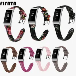FIFATA цветочный узор натуральная кожа часы ремешок Замена для Fitbit Charge 3 женские Starp аксессуары для Fitbit Charge 3