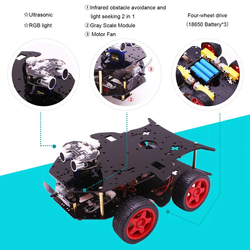  Robot Car for Arduino UNO 4WD Programming STEM Education Robot Kit Toys with Tutorial & Open Source Code with UNO