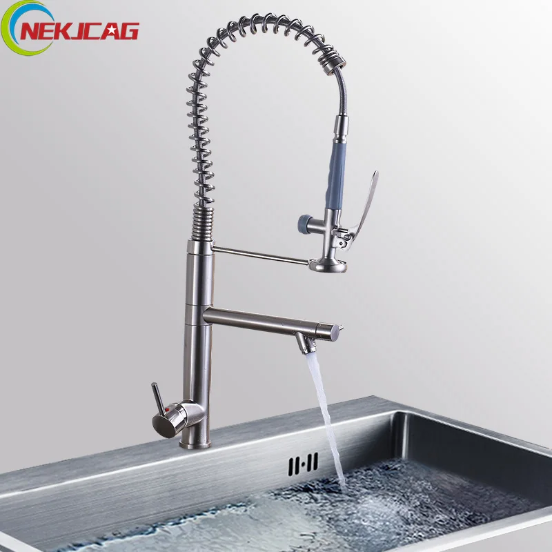 Kitchen Faucet Spring Style 360 Degree Rotation Kitchen Faucets Brushed
