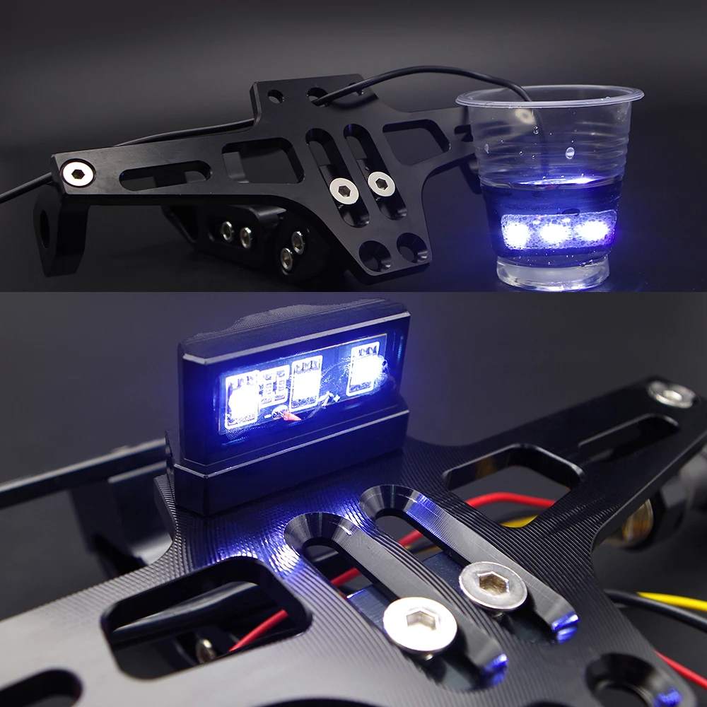  CNC Motorcycle License Plate Bracket holder Adjustable Flow LED for honda xr 400 kawasaki er6n ktm 