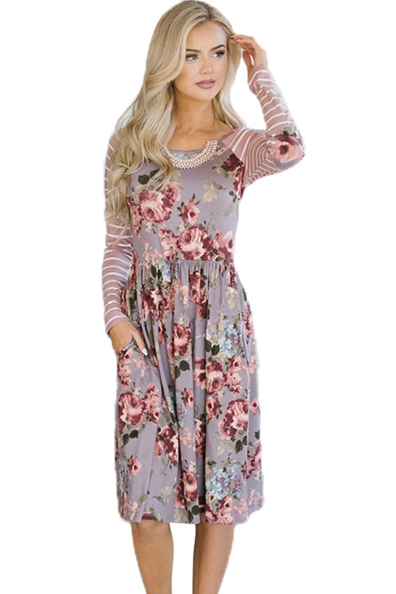 Light-Purple-Floral-Stripe-Long-Sleeve-Side-Pocket-Boho-Dress-LC610339-108-1