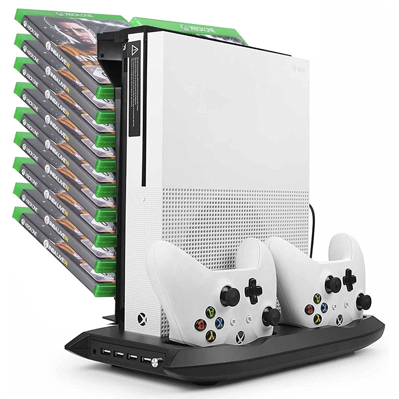Игровая консоль для видео вертикальная подставка охлаждающий вентилятор зарядное устройство для джойстика Подставка 4 порта USB концентратор 18 игровых дисков комплект для хранения для Xbox One Slim