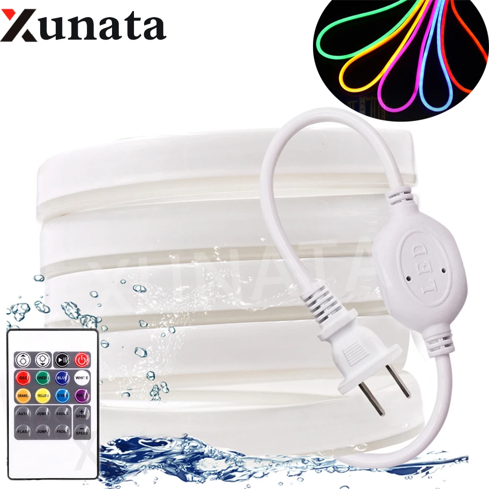 

AC 220V Neon Light SMD 2835 Flexible Waterproof Neon Rope light 120Leds/m Neon Light Strip Warm White/RGB With 20Key EU Plug