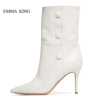 

Fashion White Botines Mujer Classic Pointed Toe Ankle Boots with Heel Stiletto High Heels Short Boots Spring Fall Women Shoes