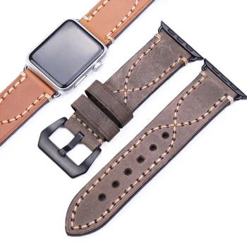 

Handmade Genuine Leather Watchbands Men Woem Black Brown Geen Gray For Iwatch Apple Watch Band Strap 38mm 42mm Bracelet