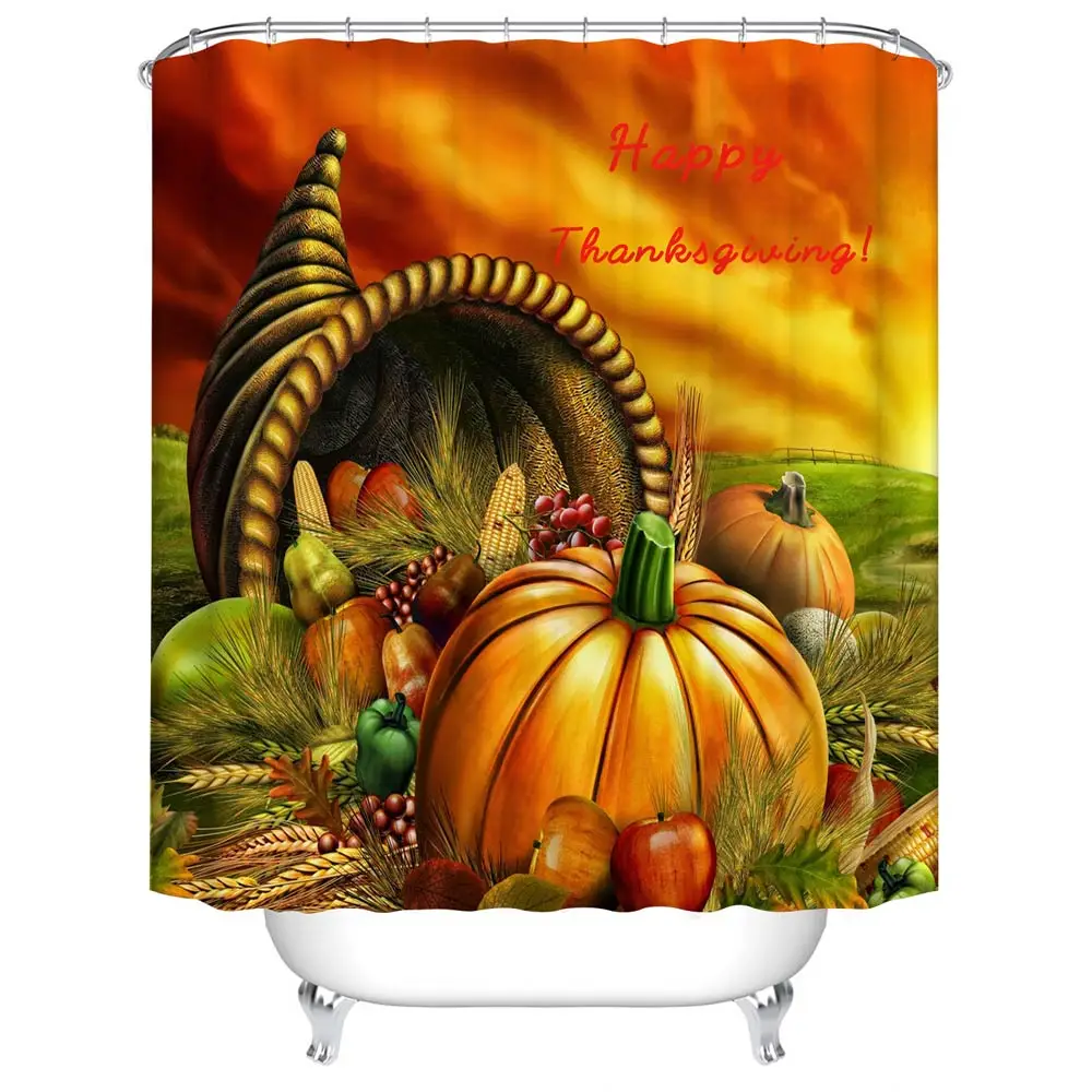 

Svetanya Waterproof Shower Curtain Halloween Pumpkin Print (include 12 pcs Hooks) 180*180cm
