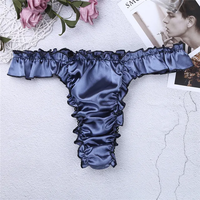 Hot Sexy Mens Satin Underwear T Back Sissy Panties Grid Thong Seamless Enhance Pouch GayBikini Briefs Pants Mens Underwear -
