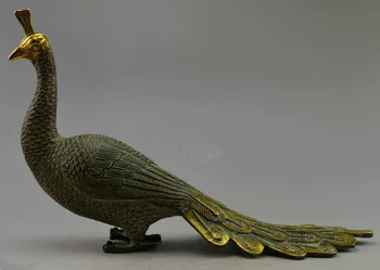 

Collectible Decorated Old Handwork Bronze Carved Peacock Long Tail Statue
