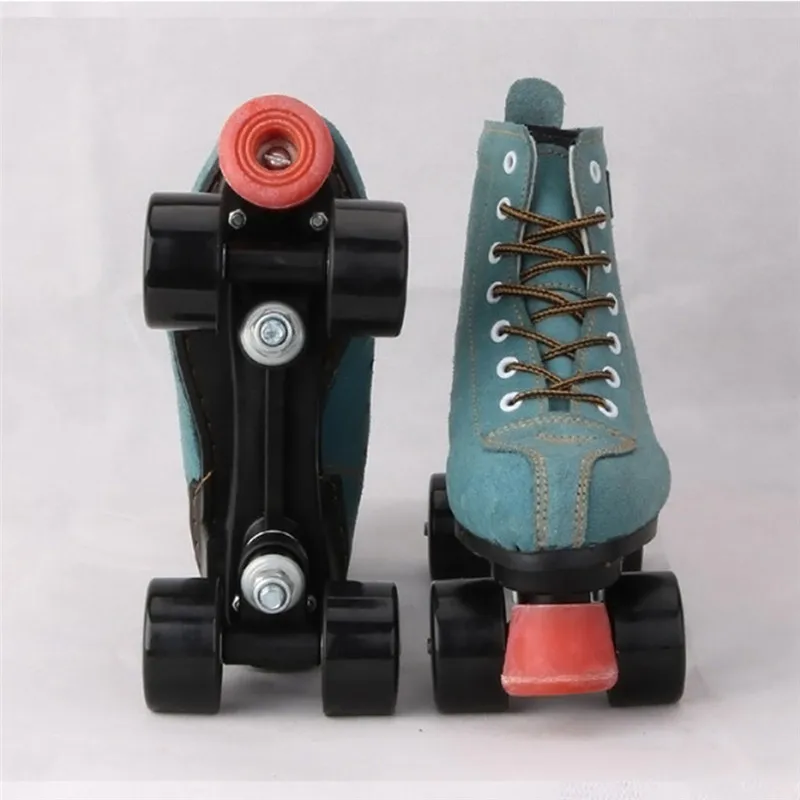 BSTFAMLY الكبار الاصطناعي جلدية زلاجات دوارة مزدوجة خط الجليد اثنين خط أحذية التزلج Patines مع الأسود PU 4 عجلات IB98