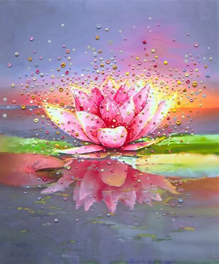 

5D DIY Diamond Painting Lotus Flowers Full Square Diamond Embroidery Sale Picture of Rhinestones Mosaic Cross Stitch