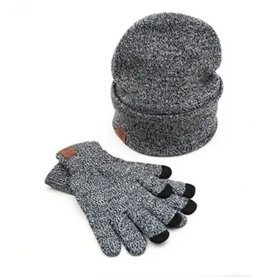 RUNMEIFA/ модный шарф, шапка и наборы с перчатками для мужчин, однотонные теплые комплекты для студентов, акриловые теплые зимние комплекты из трех предметов - Цвет: 4
