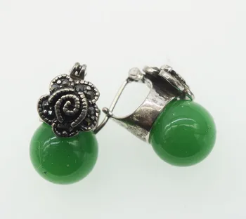 

one pair green agate round 12mm hook earrings FPPJ wholesale beads nature