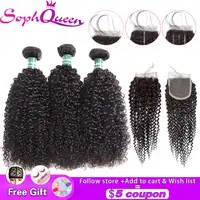 Soph Queen Hair Kinky Curly Bundles With Closure Brazilian Hair Weave Bundles With Closure Remy Human Hair Bundles With Closure