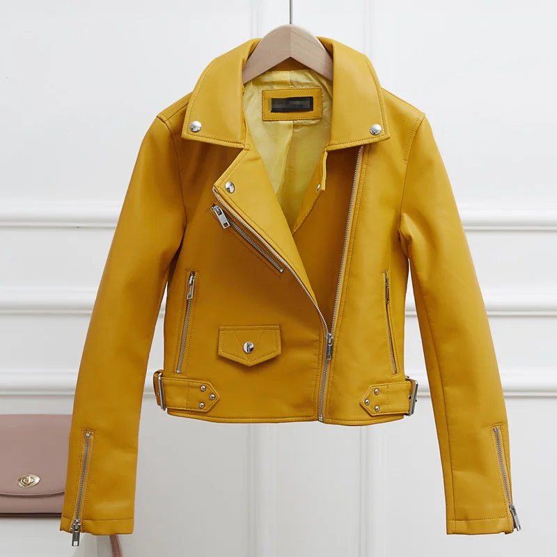Spring Fashion Faux Leather Jacket 2019 Womens Slim Zipper Bike Motorcycle PU Leather Jacket Street Style Slim Short Basic Coat