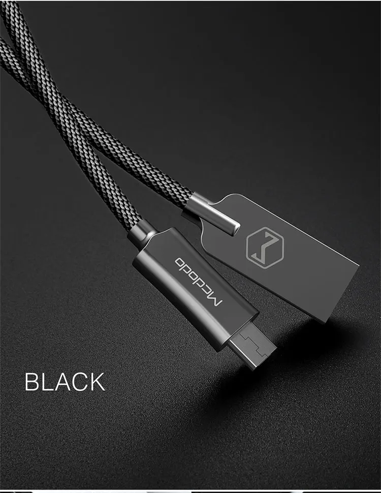 MCDODO mi cro USB кабель 2A Быстрая зарядка QC 3,0 кабель зарядного устройства микро-usb для samsung Xiaomi mi A2 LG Android телефонный кабель - Цвет: Black