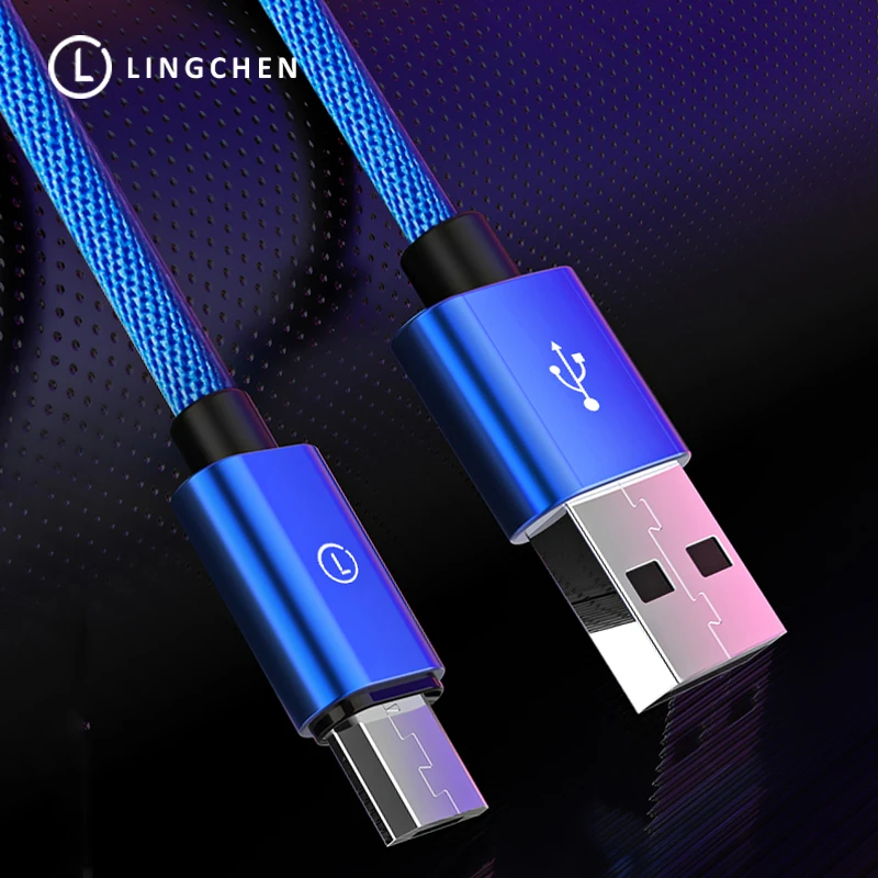 LINGCHEN Cable Micro Usb para Xiaomi Redmi Note 5 2.1A rápido Cable de carga de Nylon Cable Micro Usb Cables de teléfono móvil para Android Huawei