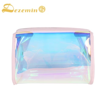 

DEZEMIN High Quality TPU Holographic See Through Bags with Zipper Cosmetic Bag 18x12x10cm