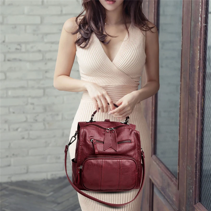 

AOTIAN Leather Backpack Women 2019 Students School Bag Large Backpacks Multifunction Travel Bags Mochila Vintage Back Pack A30