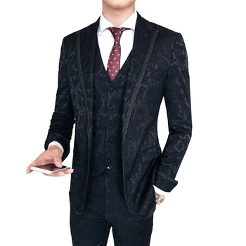 

High-grade men Three-piece Set Business wedding Men Suit Jacket with Vest and Pant Asian size S-3XL men Blazer Waistcoat pants
