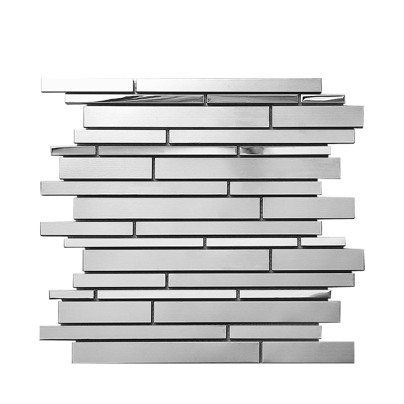 Блокировка глянцевая матовая Серебряная нержавеющая сталь металлическая полоса мозаичная плитка для кухни камин фон украшение стены