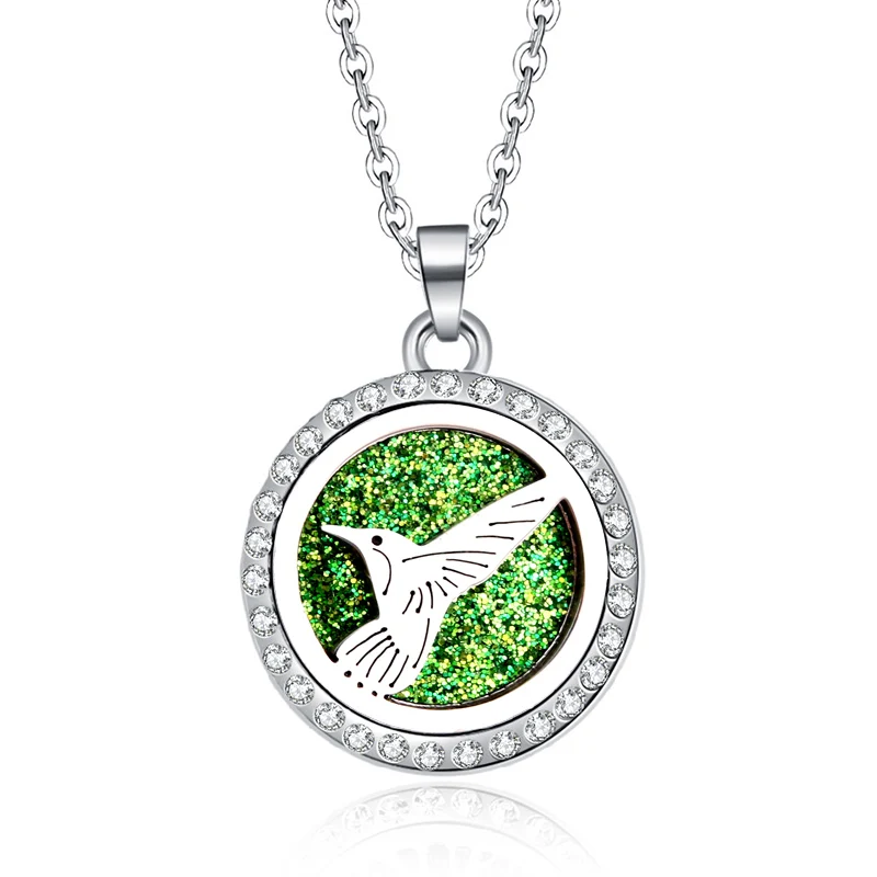 

Bird Aroma Box Necklace Crystal zircon Stainless Steel Aromatherapy Essential Oil Diffuser Perfume Locket Pendant Jewelry